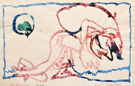 皮埃尔·阿列钦斯基（1927），水彩画，《颤动的线条》，1977年，署名
皮埃尔·阿列钦斯基（192