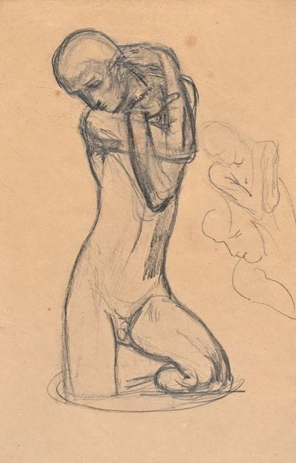 乔治·明内（George MINNE，1866-1941），纸上铅笔画，《裸体少年》，约1920年
