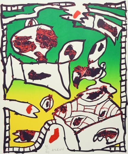 皮埃尔·阿列钦斯基（1927），彩色石版画，《致敬卡雷尔·盖尔兰特》，编号42/60，铅笔签名
皮埃