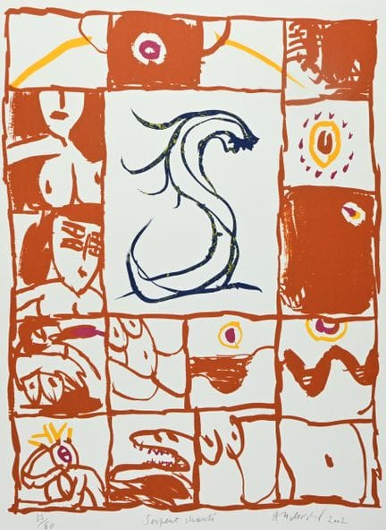 皮埃尔·阿列钦斯基（1927），彩色石版画，《歌唱的蛇》，2002年，编号35/60，铅笔签名
皮埃