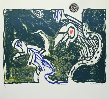皮埃尔·阿列钦斯基（1927），彩色石版画与蚀刻版画，《流浪的青蛙》，1979年，编号41/99，铅