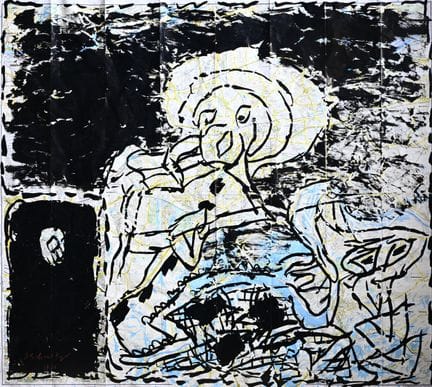 皮埃尔·阿列钦斯基（1927），中国墨水绘于地理地图上，埃森，1981年，签名
皮埃尔·阿列钦斯基（