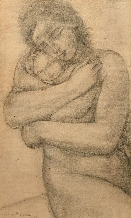 乔治·明内（George MINNE，1866-1941），铅笔画，《母性》，1926年，署名
乔治
