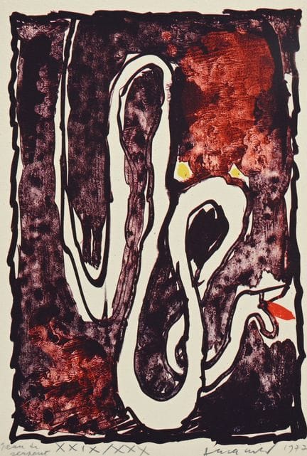皮埃尔·阿列钦斯基（1927），彩色石版画，《蛇皮》，1977年，编号29/30，铅笔签名
皮埃尔·