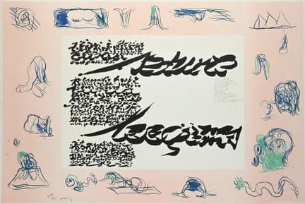 皮埃尔·阿列钦斯基（1927），彩色石版画及全息图《J'écris à Gloria》，1970年，