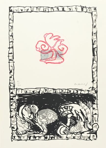 皮埃尔·阿列钦斯基（1927），一套5件版画、石版画和拼贴作品，《蛇》，1977年，编号41/120