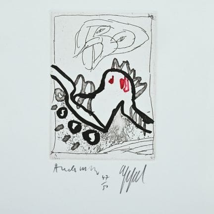 皮埃尔·阿列钦斯基（1927），蚀刻/水彩蚀刻版画，《超现实主义动物双联画》，1991年，编号11/