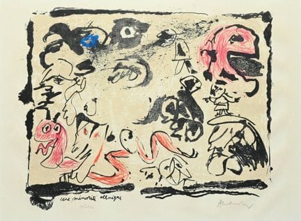 皮埃尔·阿列钦斯基（1927），彩色石版画，《一个少数民族》，1964年，编号草图并用铅笔签名
皮埃