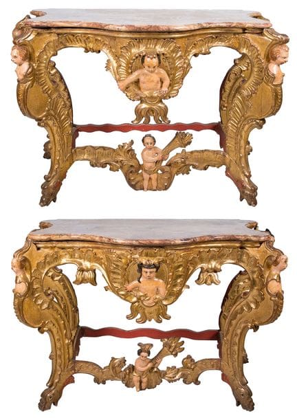 Pair of magnificent carved, gilded, and polychrome