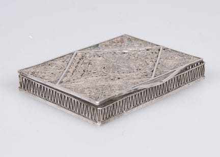 Small silver filigree case. Probably from the Phil