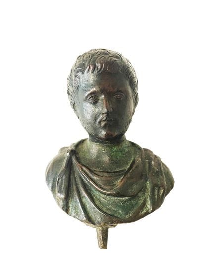 Bronze bust of an emperor with a dark patina. Craf