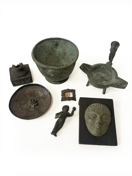 Set of antique-style bronze pieces, including a br