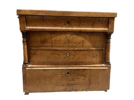 A curious chest of drawers at counter height, inla