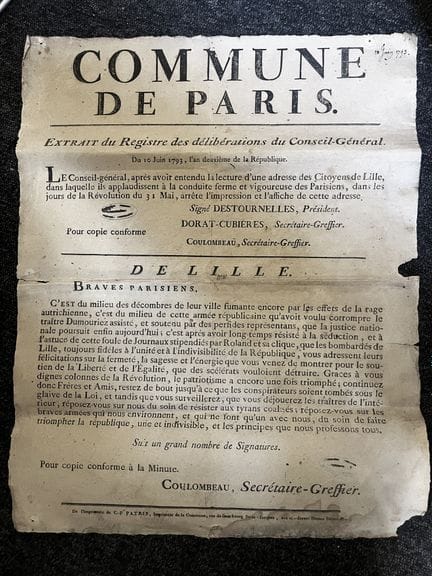 Set of three documents. Decree of the Paris Commun