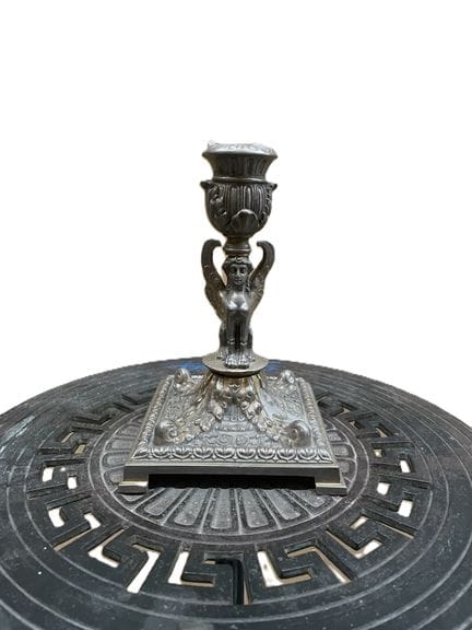 Pair of silver-plated bronze candlesticks; the sha