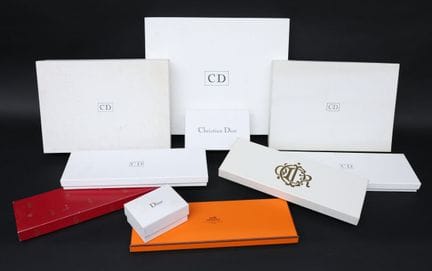 Set of empty boxes from Christian Dior and Hermès—