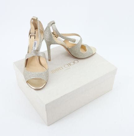 Jimmy Choo.
Pair of gold metallic leather sandals 