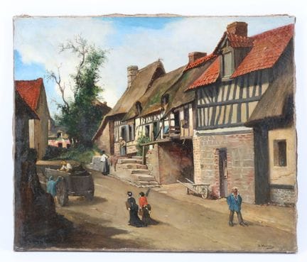 B. MASSON (19th century), Busy Street, oil on canv