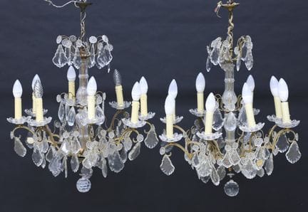 Pair of eight-light basket-style chandeliers in si