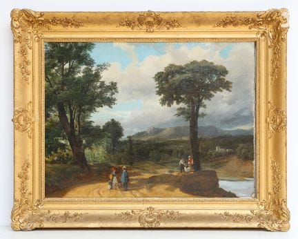 19th-Century French School, Lively Landscape, oil 