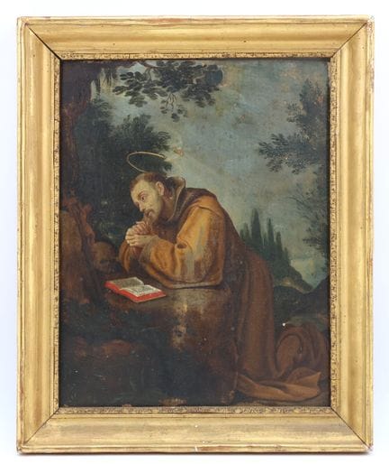 18th-century school, Saint in Prayer, oil on panel
