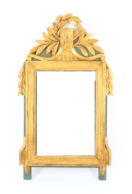 Rectangular mirror in gilded and patinated wood, w