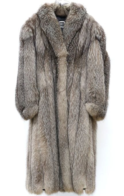 SAGA FOX. Silver fox coat, shawl collar, long slee