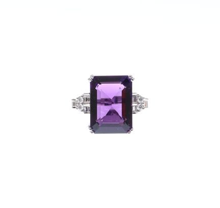 Art Deco-style ring in 18-karat white gold (750) (