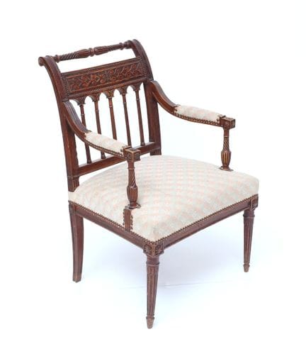 Directoire-style armchair in natural wood, molded 
