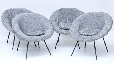 Set of four chairs with fiberglass frames upholste