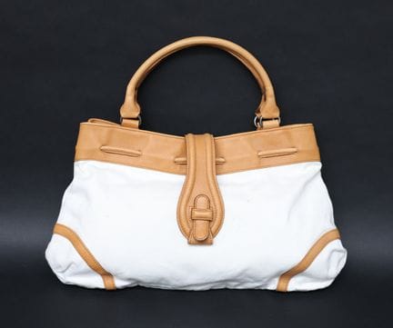 White canvas and white leather bag - Height with h