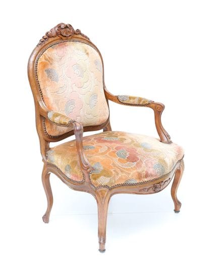 Natural wood armchair, molded and carved with a sh