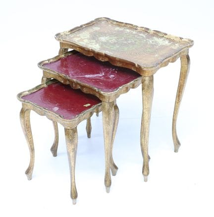 Set of three nesting tables in gilded wood—Venetia