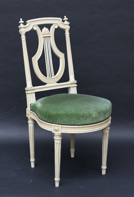 White-lacquered wooden chair, molded and carved, w