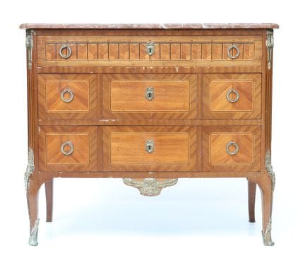 Rectangular veneered wood chest of drawers with th