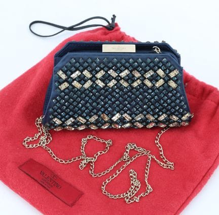 VALENTINO - Blue beaded clutch with faux gemstone 