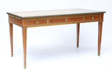 Flat-sided desk made of rosewood veneer, featuring
