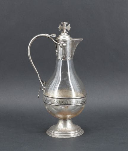 Liturgical glass ewer with a silver (925 mil.) bal
