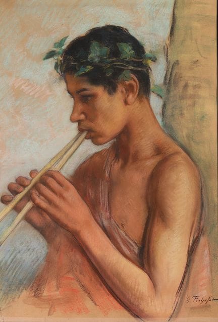乔治·菲谢费（Georges FICHEFET，1864-1954）——《潘神》。纸本粉彩画，描绘了