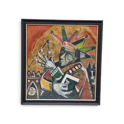 贝拉·孔多尔（1931-1972）
《小丑》，约1960-1965年
纤维板上油画。
这幅作品描绘了