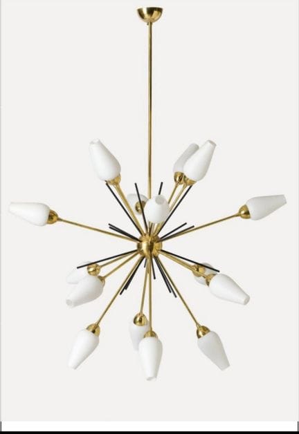 Lustre spoutnik en laiton et opaline 16 bras.
Haut