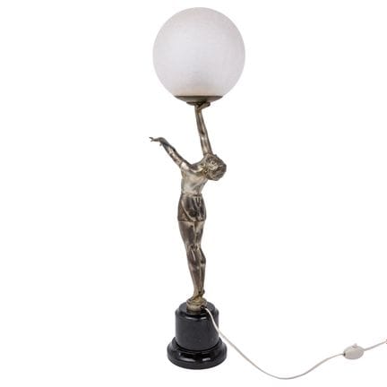 GROßE ART-DÈCO-TISCHLAMPE "Tänzerin mit Lichtglobu