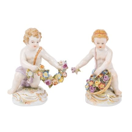 MEISSEN: dos pequeños cupidos, 1880-1924, primera 