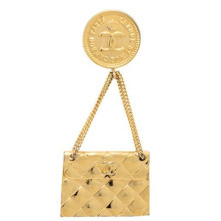 CHANEL VINTAGE Brooch, 1970s/1980s. Gold-colored C