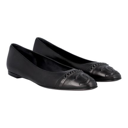 Ballerines CHANEL, taille 38,5. Modèle noir en cui