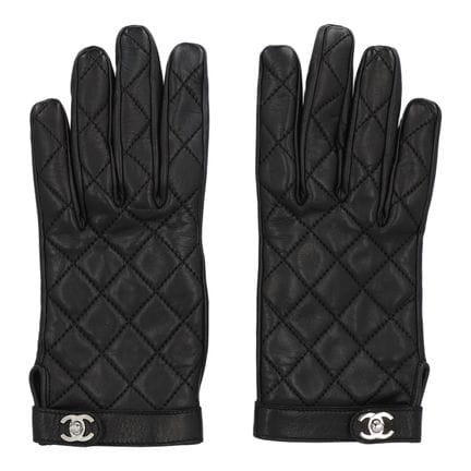 Gants CHANEL, taille 7. Cuir d'agneau noir avec su