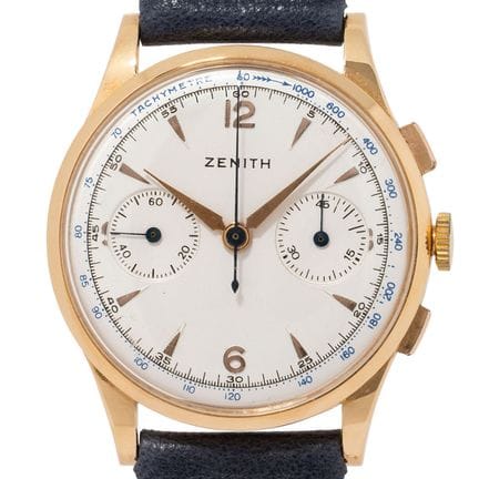 ZENITH 复古男士计时码表 Ref. 16518，18K玫瑰金款。18K玫瑰金表壳。搭载手动上链