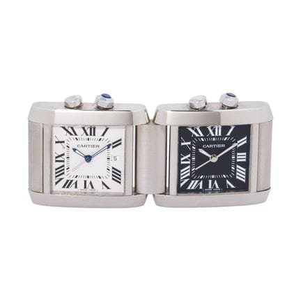 卡地亚（CARTIER）Tank Francaise “双时区”旅行闹钟石英表，型号2945，附旅行