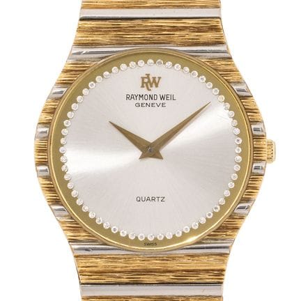 RAYMOND WEIL “Zebra” 型号 9122 石英表，镀金款。 表壳采用纹理镀金工艺，表
