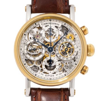 CHRONOSWISS Opus 镂空男款计时码表，型号 CH7522S，附原装表盒及空白证书。不锈